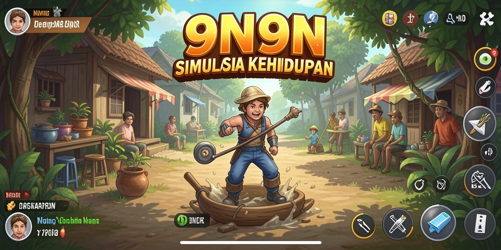 Screenshot utama 9N9N menampilkan gameplay simulasi yang dinamis.