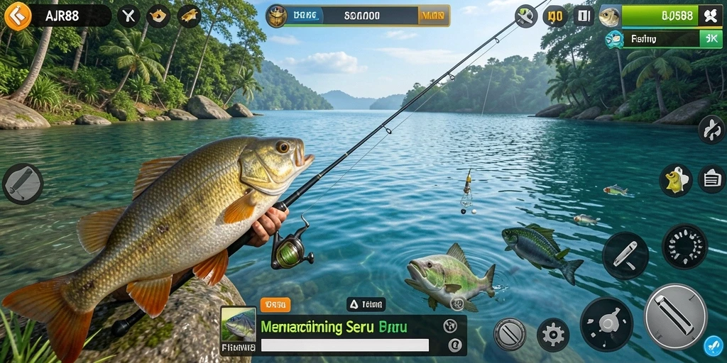 Screenshot gameplay AJR88 menampilkan kegiatan memancing yang seru.