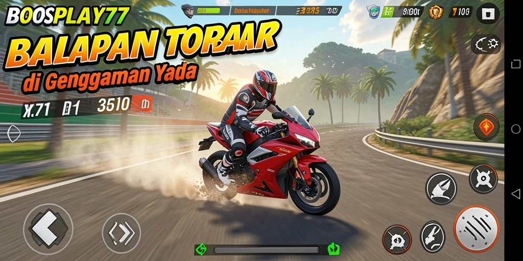 Gambaran gameplay menghadirkan aksi balapan motor yang seru dan menegangkan.