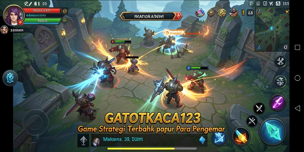 Tangkapan layar GATOTKACA123 menampilkan aksi permainan strategi yang intens.