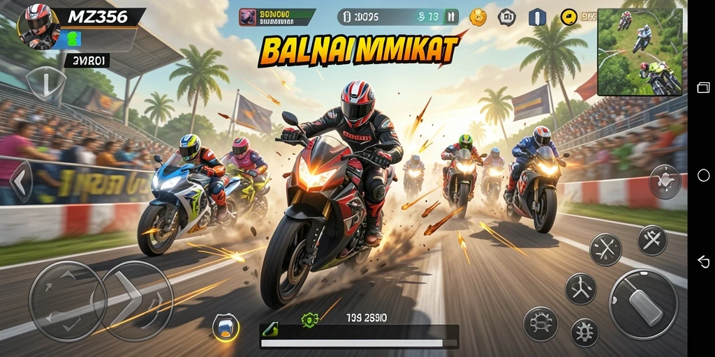 Screenshot MZ356 menampilkan aksi balapan yang seru dan grafis yang memukau.
