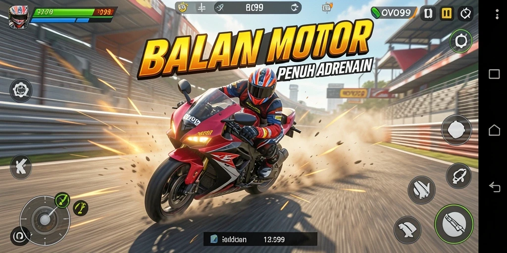 Gameplay seru OVO99 dengan balapan motor yang cepat.