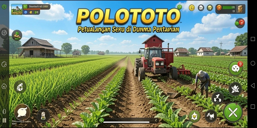Tampilan gameplay POLOTOTO dengan aktivitas bertani yang menarik.