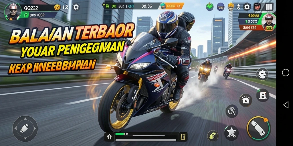 Tampilan seru gameplay QQ222 dalam balapan motor yang menegangkan.